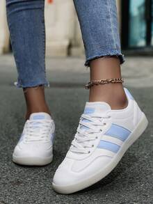 New High-Quality Women's Fashion Casual Retro Sneakers, Bicolor Luxury Flat Shoes, White Student Couple Shoes, Shoes, Christmas, Thanksgiving, New Year Holiday Gift - White and Blue - View 3