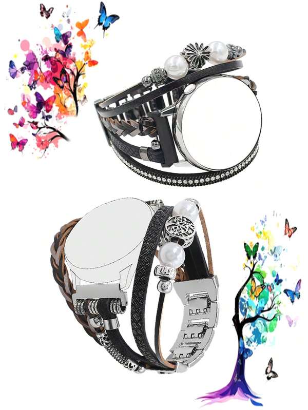 1pc Fashion Layered Faux Leather Watch Band Strap Compatible With Samsung Galaxy Watch/Garmin///Amazfit Smart Watches, Fits 20mm/22mm Lug Width, Adjustable Metal Buckle (Band Only)