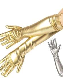 Sexy Shiny Leather Elbow-Length Gloves, Stretchy Tight Fit, Suitable For Christmas Party, Cosplay, Halloween Dance, Versatile