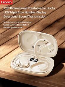 Lenovo EA366 Ear-Hook Bluetooth Headphones, Open-Back Bone Conduction, Bluetooth 5.4 Stable Connection, Sweat-Proof And Anti-Loss For Exercise, Compatible With Apple, Huawei, And Xiaomi - Moon Rock White - View 1