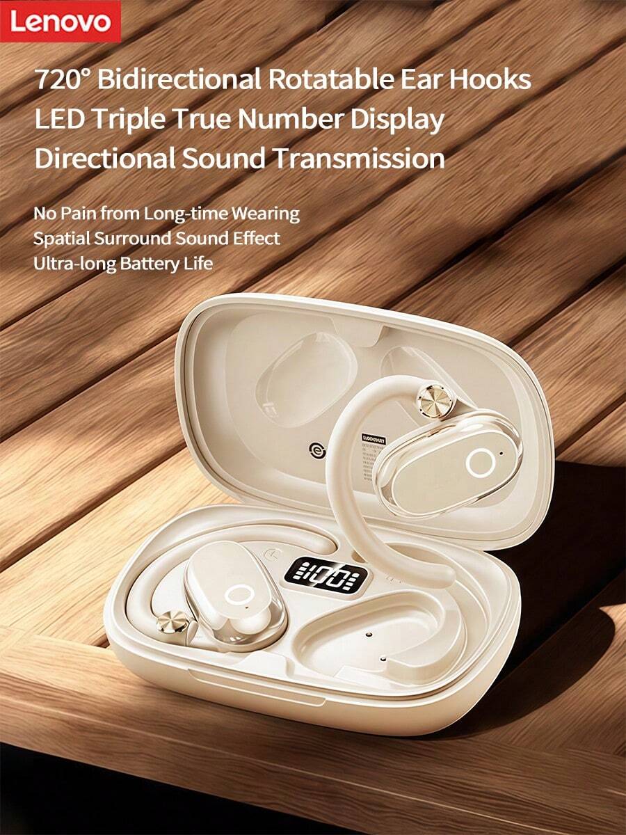 Lenovo EA366 Ear-Hook Bluetooth Headphones, Open-Back Bone Conduction, Bluetooth 5.4 Stable Connection, Sweat-Proof And Anti-Loss For Exercise, Compatible With Apple, Huawei, And Xiaomi - Moon Rock White - View 1
