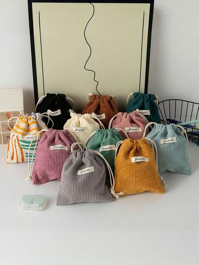 1 Piece Set Of Solid Color Corduroy Travel Skincare Drawstring Storage Bag, Cosmetic Bag, Underwear, Clothing Storage Bag, Hygiene Bag, Excursion Essentials, Travel Storage Set, Box Set, Luggage Storage Bag Set, School Supplies, Dormitory Essentials, Room/Bedroom Decoration Box, Clothing Storage Bag