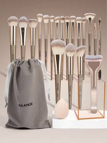 MAANGE 18/22/34pcs Professional Makeup Brush Set, Portable Travel Makeup Brushes For Liquid, Cream And Powder Products, Suitable For Stippling, Blending And Facial Care, Ideal Gift For Women And Girls - Champagne - View 16