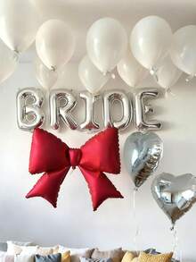 Bộ 18 bóng bay cô dâu, bóng bay chữ BRIDE bạc 16", bóng bay nơ đỏ lớn, bóng bay hình trái tim bạc 18", bóng bay cao su trắng, thích hợp cho tiệc chia tay cuộc sống độc thân, trang trí tiệc độc thân - Nhiều màu - Xem 2