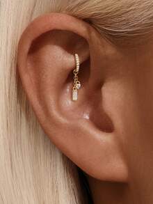 SereneSpark 1PC Moon And Star Dangle Charm, Celestial Hoop Drop Charm With Tiny Diamond, Dainty Helix Tragus Conch Cartilage Piercing Charm