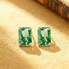 High Quality Zinc Alloy Material, Golden, Green Diamond Square Earrings, Daily Match With Daily Outfit, A Delicate Gift For Women. Local Warehouse. - Golden - View 1