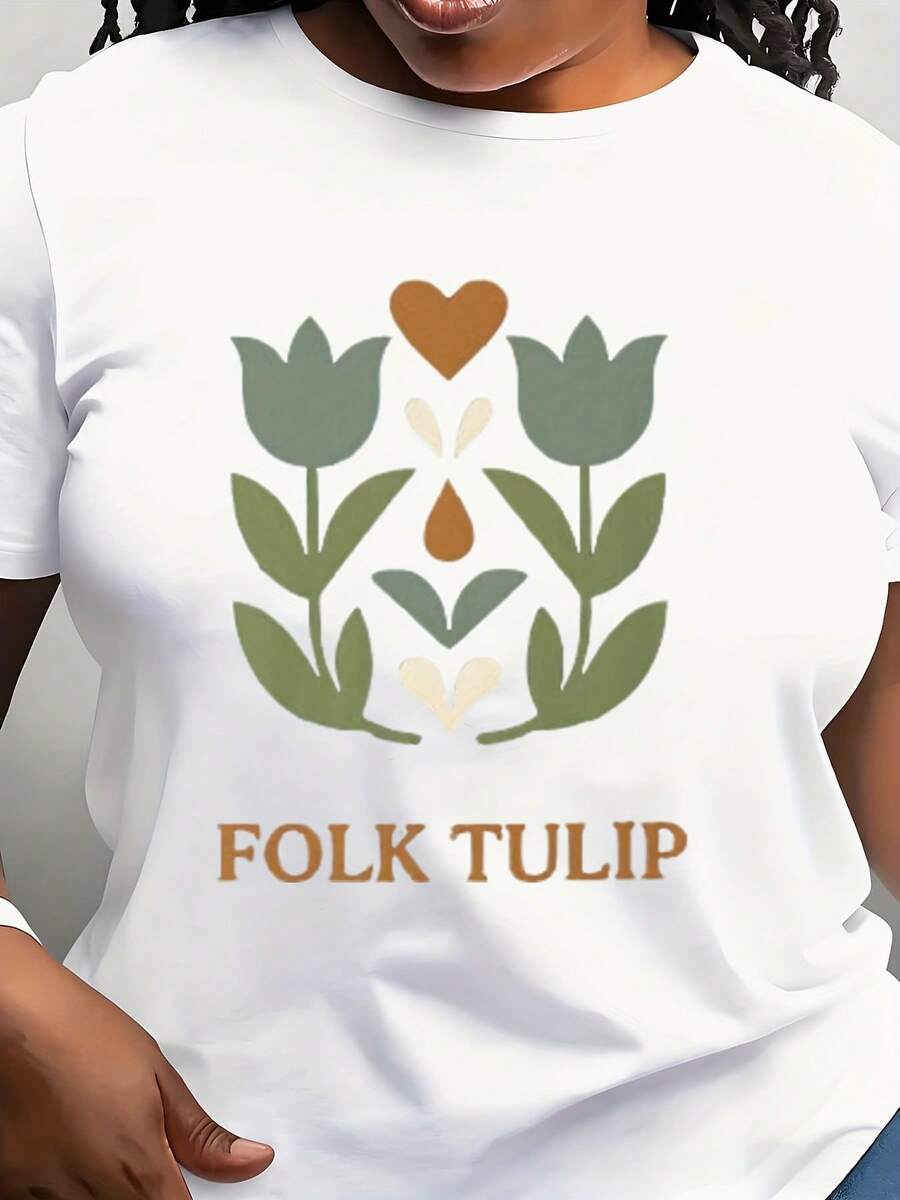 Folk Tulip Hoodie, Retro Boho Floral Shirt, Unisex Tee For Flower Enthusiasts, Vintage Folk Art Apparel, Gift For Art Collectors, Sage Rust - White - View 1