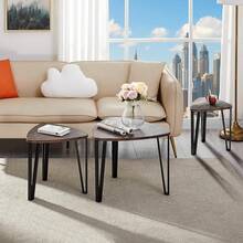 FurnitureR Juego de 3 Mesas auxiliares Triangulares Mesita Auxiliar Mesa de Centro Mesita Auxiliar Minimalista Moderna para Sala de Estar y balcón Hogar y Oficina Chocolate - Chocolate - Ver 8