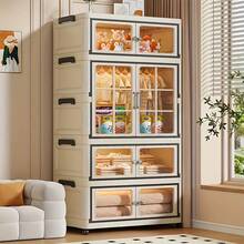 Plastic Storage Box Gift Basket With Lid, Large Folding Storage Cabinet, Foldable Stackable Container With Wheels, Foldable Organization System For Bedroom, Bathroom, Home, Office, Christmas Room Decoration - 印花 - 查看 5