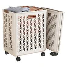 Large Foldable Laundry Basket With Wheels, Independent Design, Spacious Dirty Clothes Storage Basket For Home, Bathroom - Multicolor - View 6