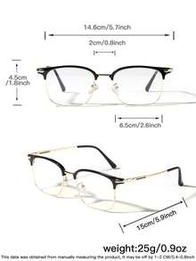 1 PC Men's Lightweight Business Metal Semi-Rim Square Stylish Glasses, Suitable For Daily Reading And Commuting - Multicolor - View 8