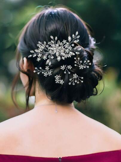 6pcs/Set Flower Wedding Hair Comb And Rhinestone Bridal Hairpins For Bride Bridesmaids Wedding Party Hair Accessories