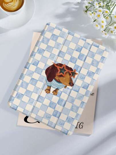 Capa protetora para tablet com estampa quadriculada de cachorros, compatível com iPad 9.7/10.2/10.5/10.9/12.9/Pro 11 (10ª geração), Galaxy Tab S6 Lite 10.4 polegadas, Kindle Paperwhite (12ª geração, 2024), Kindle (11ª geração, 2022), Kobo Clara Color, macia e resistente a impactos, com suporte inteligente e funções de ativação/desativação automática.