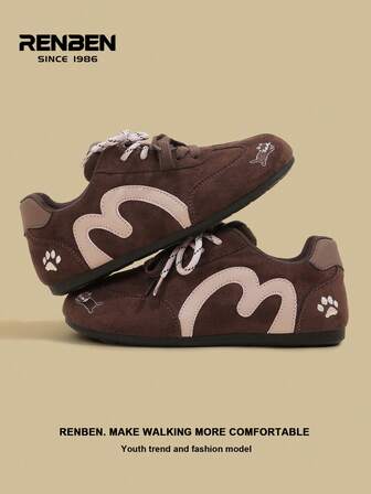 RENBEN 1双人本女士系带厚底运动鞋，轻便休闲运动鞋，适合高中生，2025秋冬季款