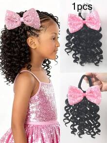 8 Inch Curly Ponytail With Bow Kids En Gros Kids Synthetic Ponytail Extensions With Elastic Kids Ponytail Hair Extension 1pc - Natural Black - View 14