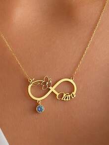1pc Customized Birthday Flower Name Infinity Symbol Necklace, Women's Stainless Steel Gold Birthday Stone Pendant Necklace, Birthday Party Jewelry Gift - Multicolor - View 5