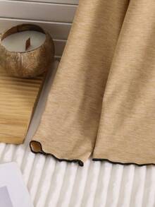Lurzo Autumn And Winter Two Pieces Brown Girl's Lapel Cardigan Long Sleeved Loose Casual Pants Home Outfit, Soft And Comfortable, Party/Family Pajamas - Brown - View 6