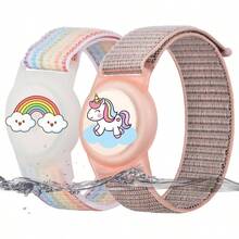 2 Pulsera AirTag para nios, Funda Protectora para AirTag, con Cierre de en Nylon Trenzado y Diseos Encantadores de Dibujos Animados, Perfectas para Nios - blanca y rosa - Ver 2