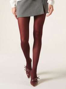 1pc Women's Wine Red Stockings, Suitable For Everyday Wear - Burgundy - View 3