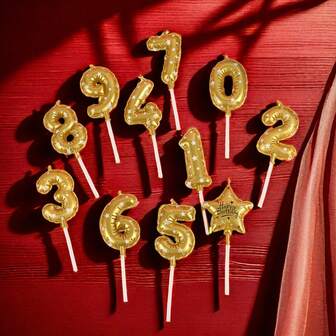 A Large Golden 6cm Digital Birthday Candle Balloon Shaped Digital Candle, Suitable For Birthday, Anniversary, Romantic Wedding Party Table Decoration