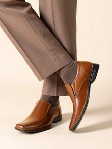 Men's Classic Dress Loafers Square-Toe Slip-On Shoes Leather Lined Dress Loafers Shoes - màu nâu - Xem 3