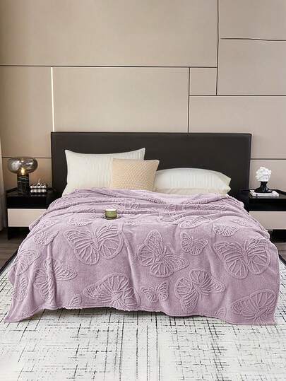 180*200 Cm 1 Pieza Manta De Felpa De Tafetán Jacquard Con Mariposas Matrimonial, Con Un Tacto Suave, Anti-Desprendimiento, Sin Pelusas, Textura Reconfortante, Que Se Despide De La Irritación De La Piel, Fácil De Lavar A Máquina Sin Deformarse