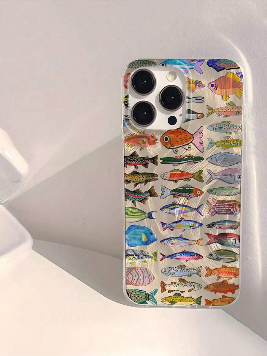 Ocean 1pc Minimalist Fish Pattern Waterproof Anti-Fingerprint Scratch-Resistant Transparent IMD Soft Glossy Smooth Phone Case Compatible With Apple 16/16 Plus/16 Pro/16 Pro Max Shockproof Anti-Fall - 款式1(1pc) - 查看 1