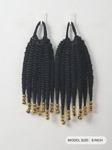 Fluffy Curly Short Ponytail Hair Extension, With Gold Or Silver Beads, Heat-Resistant Synthetic Fiber, Suitable For Girls/Children, 1pc/2pcs, 8 Inches - Black - View 3