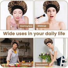 丝绸睡帽，缎面睡帽，松紧带丝绸睡帽，柔软可调节发帽，女士睡眠发套，豹纹浴帽 - 彩色 - 查看 7