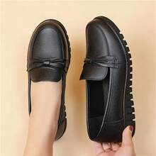 Mocasines casuales de moda para mujer, de estilo diario, sencillos, de caña baja, de color liso, con punta redonda, suaves y cómodos. - Negro - Ver 11