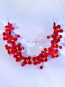 1 Paar Blumen-Haarband mit Kristall-Dekor, chinesischer Braut-Kopfschmuck, modische Accessoires geeignet für Date, Urlaub, Pendeln, Weihnachtsparty