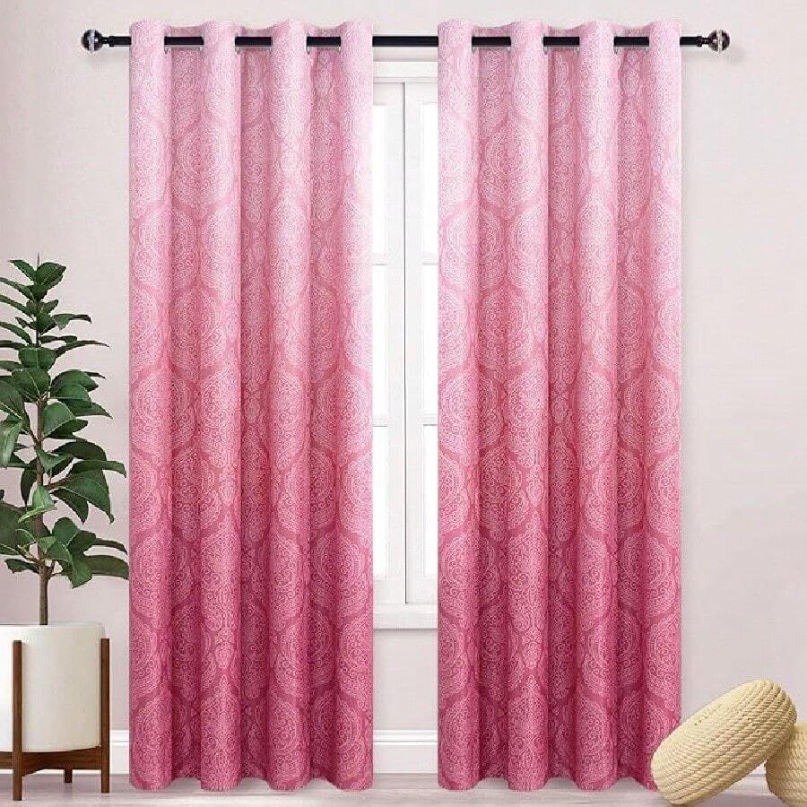 DWCN 2pcs Ombre Blackout Curtains For Bedroom - Damask Patterned Thermal Insulated Grommet Curtains For Living Room - 粉色 - 查看 1