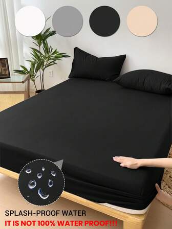 1 pieza Sábana ajustable impermeable, ropa de cama, cubierta de colchón, protector de colchón negro, ropa de cama para dormitorio, sábana ajustable para cama individual, matrimonial, king, queen, protección contra el polvo (no incluye almohada ni funda de almohada)