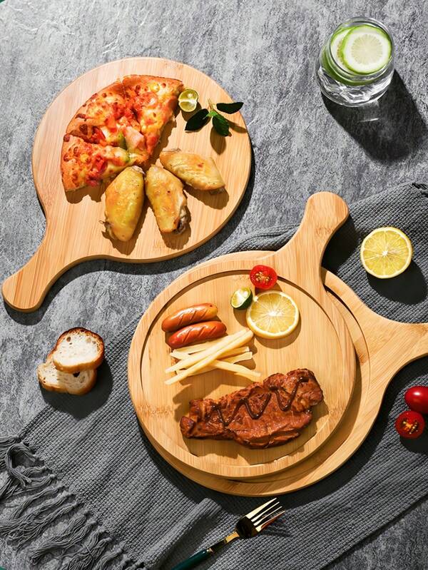 Drewniany talerz do pizzy 1/2 z uchwytem 30*43 cm, taca do serwowania pizzy - okrągły talerz śniadaniowy i deserowy do domowych kuchni, na imprezy, kemping i wakacje - idealny na owoce, słodycze, ciasta i sushi, akcesoria kempingowe | Gładka powierzchnia - talerz do pizzy, naturalny bambusowy talerz do pizzy, talerz do pizzy z uchwytem, bambusowy talerz do pizzy, bambusowa taca, okrągła deska do krojenia, drewniana deska do krojenia pizzy