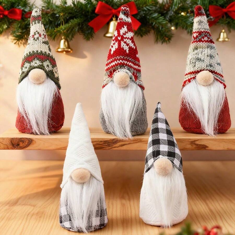 1 cái/5 cái Đồ trang trí Giáng sinh, Tượng ông già không mặt phong cách Bắc Âu, Mũ len hình người lùn rừng, Đồ trang trí để bàn, Đạo cụ trang trí bàn làm việc tại nhà, Đạo cụ sắp xếp không khí ngày lễ Giáng sinh, Phụ kiện trang phục tiệc theo chủ đề, Thích hợp để trang trí nhà cửa, Trang trí tiệc tùng, Trang trí trang trại. - Nhiều màu - Xem 1