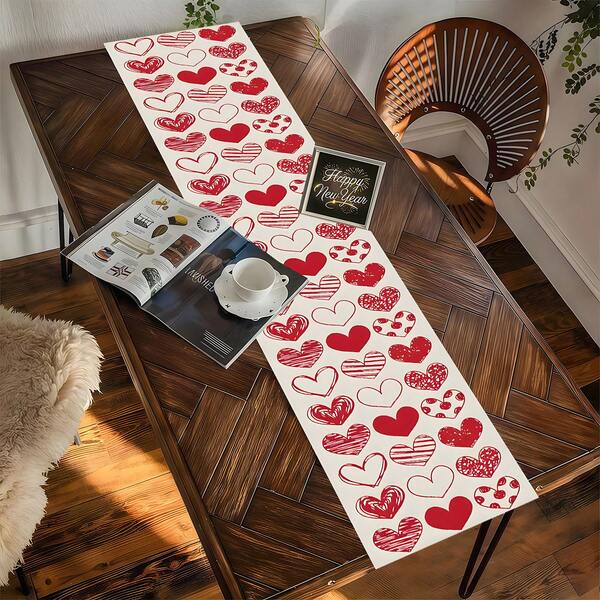 1 pièce Chemin de table romantique - Motif cœur rouge pour la Saint-Valentin, la Fête des Mères, les anniversaires et les mariages. Décoration de cuisine et de salle à manger polyvalente pour les célébrations à la maison