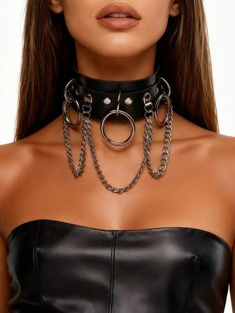 1pc Gothic Punk Style Pu Leather Collar Choker Necklace With Spike Studs, Suitable For Ladies Daily Wear
