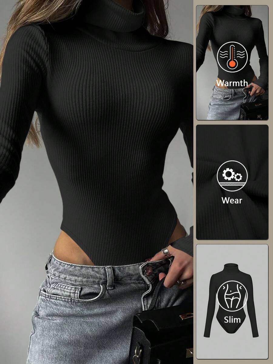 VIVINA 女士休闲高领长袖毛绒针织连体衣，保暖修身，百搭纯白派对装扮，适合感恩节、圣诞节、秋季、新年等场合。