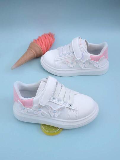 Children's Fashionable Cute Sneakers, Flat Shoes, Baby Toddler Shoes, Elegant Little White Shoes, Butterfly Decor, Soft And Comfortable