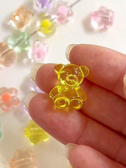 20pcs Acrylic Transparent 3D Rabbit Beads,Bears,Small Flowers,Hearts And Other Beads,For Jewelry Making DIY Special Necklace Bracelet Charms Beaded Decoration Handmade Crafts