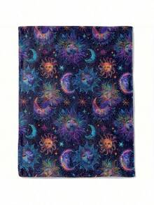 Sun And Moon Blanket Lightweight Soft And Comfortable Gift For Fantasy Lovers Sky Starry Sky Blanket, Multi-Purpose Blanket, 280G Fabric Weight Flannel Fabric Single-Sided Printing, Next Day Shipping 280G/M2 - 彩色 - 查看 11