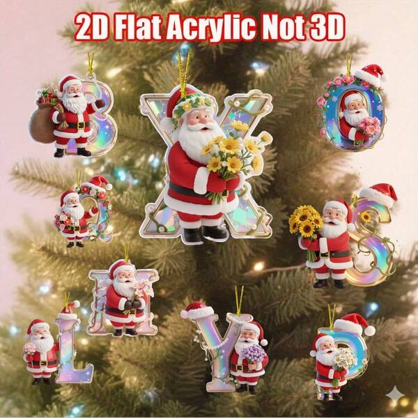 1 Stück Weihnachtsmann Bouquet Themen 26 Buchstaben Hängedekoration, süßer festlicher Stil Acryl 2D flach hochauflösend bedruckter Anhänger, mit einem Weihnachtsmann, der Blumen oder Geschenke neben jedem Buchstaben (A-Z) hält, dient als personalisierte Initialen Weihnachtsbaum Dekoration, Auto Rückspiegel Charm, Rucksack Accessoire oder Wand- und Fenster Dekoration, ideal für Weihnachtsferien, winterliche Partys, Heimdekoration und festliche Geschenke. Taschencharms Autoaccessoires Lehrer Freundin Schwester Geschenkideen