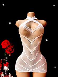 Conjunto de 3 piezas de lencería sexy de vestido calado para mujer para uso nocturno romántico - Blanco+Vino Tinto+Tinto - Ver 2