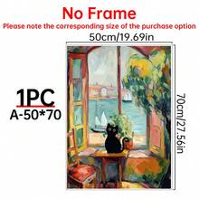 1幅黑猫印花，猫咪海报，窗户敞开，猫咪艺术，印刷品，趣味猫咪印花，趣味礼物，家居装饰海报，黑猫礼物创意，帆布海报，帆布墙面装饰，房间装饰，家居装饰，客厅、卧室、走廊和浴室装饰的理想礼物，可选画框 - 彩色 - 查看 14