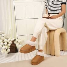 Women's Plush Faux Fur Collar Slippers - Non-Slip Indoor House With Cozy Winter Warmth, Black/Beige, Soft Cushioned Sole & Easy Slip-On Design - Lạc đà - Xem 3