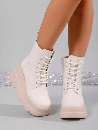 Women's Ankle Boots, Wedge Heel, Fashion Versatile Soft Bottom Anti-Slip, 2025 Autumn/Winter New Style Side Zipper Unique Solid Color Ankle Boots, Outdoor Boots