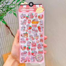 3D立体草莓兔贴纸，可爱兔子草莓设计，手工制作，奖励，教育，剪贴簿 - 彩色 - 查看 7