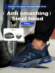 Men's Safety Shoes, Steel Toe Athletic Shoes, Anti-Smash Work Shoes, Black Gray/Royal Blue Lightweight Steel Toe Safety Boots, Anti-Smash Anti-Puncture Hiking Shoes, Construction Industrial Warehouse Protective Low-Top Shoes, Unisex - Royal Blue - View 3