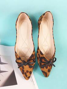 Sapatilhas femininas plus size vintage com laço, bico fino e estampa de leopardo, tamanhos 41-43 (UE). - Estampa de leopardo - Ver 4