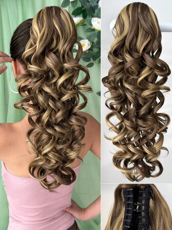 Accesorio para el cabello en forma de garra para coleta, peluca sintética de fibra resistente al calor de onda profunda de 18 pulgadas de colores múltiples, adecuada para fiestas y uso diario de mujeres